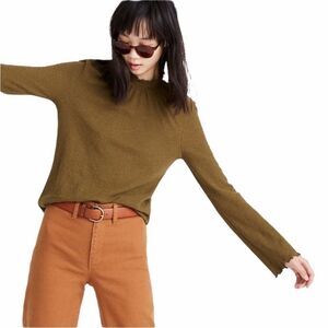 MADEWELL TEXTURE & THREAD | Dark Green Mockneck Lettuce Trim Top Women’s Size S